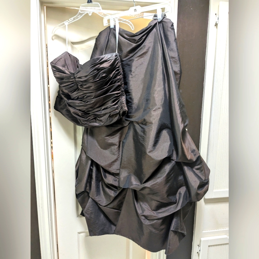 David's Bridal 2 piece espresso tissue taffeta ruche dress